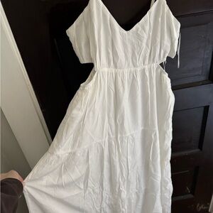 White V-Neck Cutout Maxi Dress